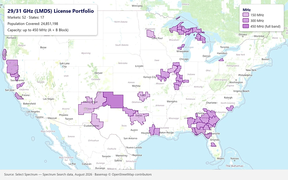 29/31 GHz (LMDS) License Portfolio map